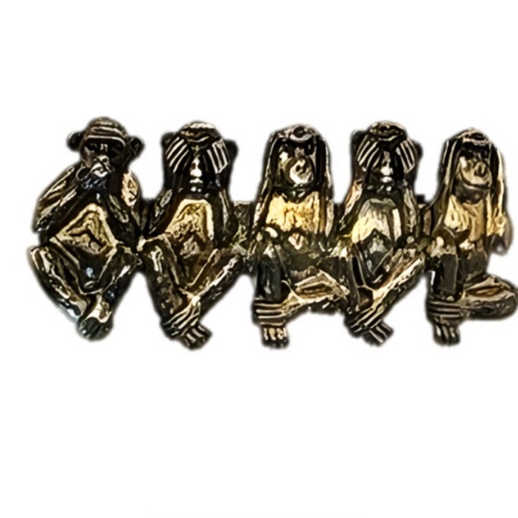 5 Monkey Barrette- Depicts The 3 Wise Monkeys. - Picture 1 of 6